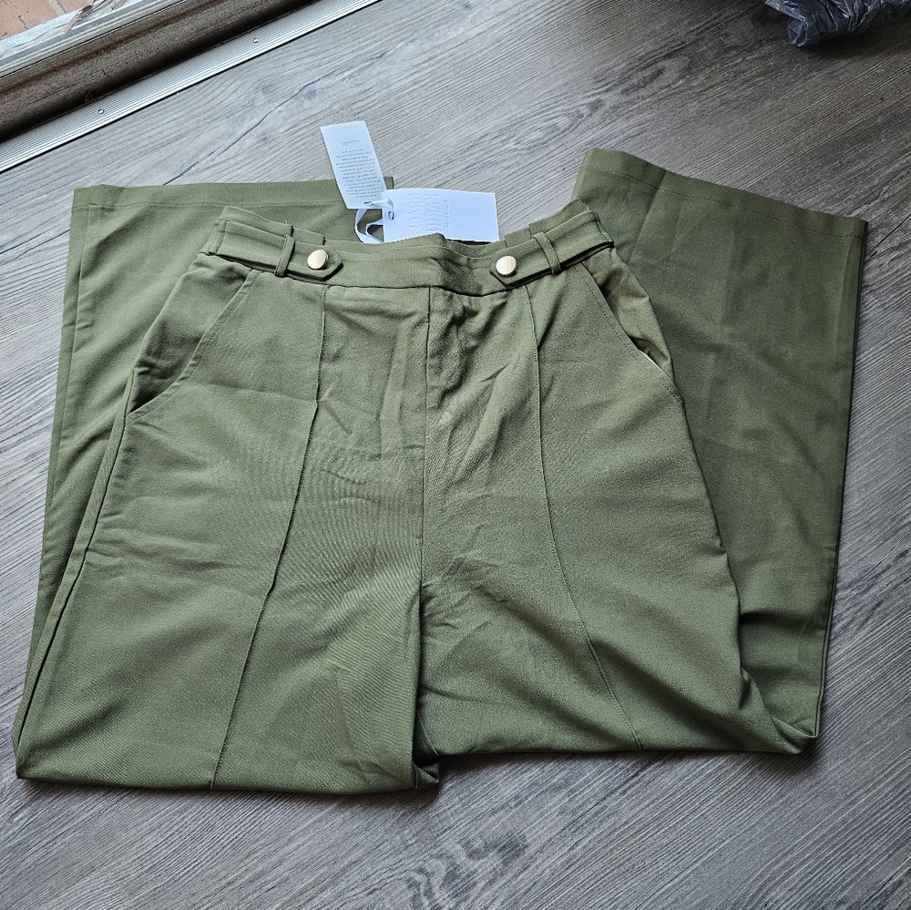 Grace Karin Medium Vintage Look Olive Green Side Zip Cropped Length Pants